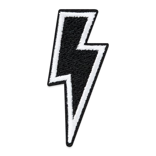 Black Embroidered Lightning Bolt Iron-On & Adhesive Patch by Make Market®